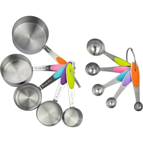 10pcs/set 6Color Premium Stainless Steel Measuring Cups and Spoons Stackable Set for Kitchen Cooking Baking