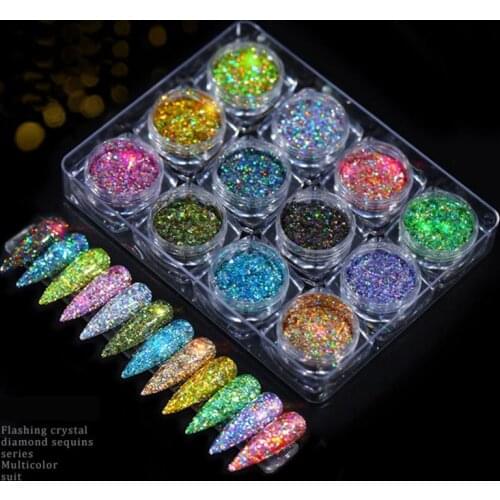 12pcs/set Nail Art Glitter Super bright cool Sequins Glitter Symphony Powder Nail Art DIY Accessories Manicure Tools