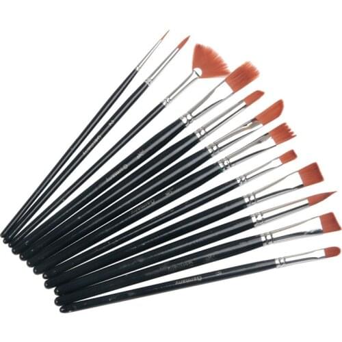 12Pcs Nylon Hair Acrylic Oil Painting Watercolor Artist Paint Brush Supplies Set