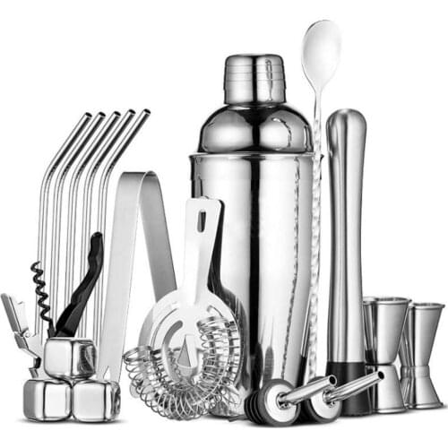 20Pcs 750ml Stainless Steel Cocktail Shaker Wine Shaker Mixer Drink Bartender Browser Kit Bars Set Tools With Wine Rack Stand