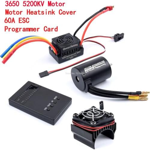 3650 5200KV 4 Rotor Poles Sensorless Brushless Motor with 60A Electronic Speed Controller Combo Set for 1/10 1:10 RC Car Truck