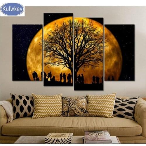 4 pcs/set,stickers,Diamond Embroidery"Moon Mountain Tree"Diamond Painting,Cross Stitch,3D,Diamond Mosaic,home Decoration