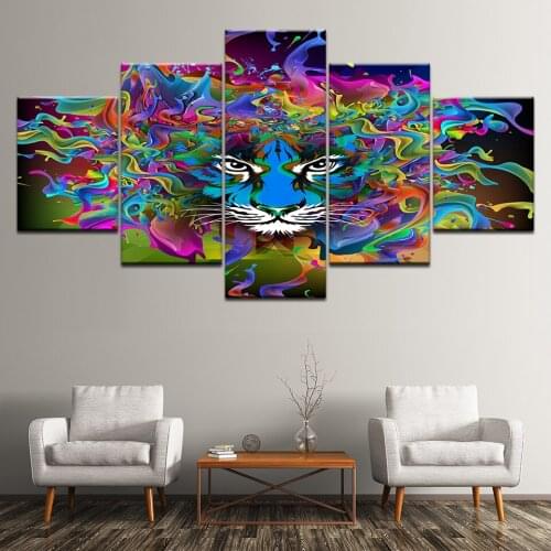 5Panel HD Printed Multicolor tiger head Wallpapers wall posters Print On Canvas Modular Art Painting For home living room decor