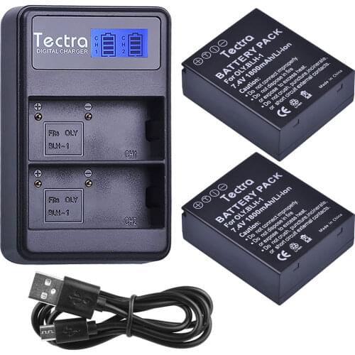 2pcs 1800mAh BLH-1 BLH1 BLH 1 Battery for Olympus Digital Camera e-m1 EM1 MARK II EM1-2 Mark2 Battery+LCD USB Dual Charger