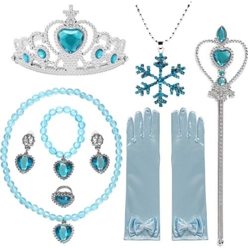 Pretty Elsa Accessories for Girls Necklace Earrings Gloves Wand Crown Jewelry Dress Up for Princess Casual Dresses Accessories