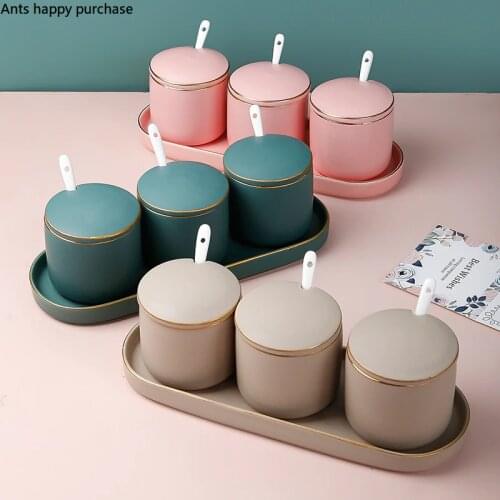 Spice Jar Combination Salt Shaker Ceramics Home Kitchen Seasoning Box Three-piece Suit Nordic Storage Seasoning Container
