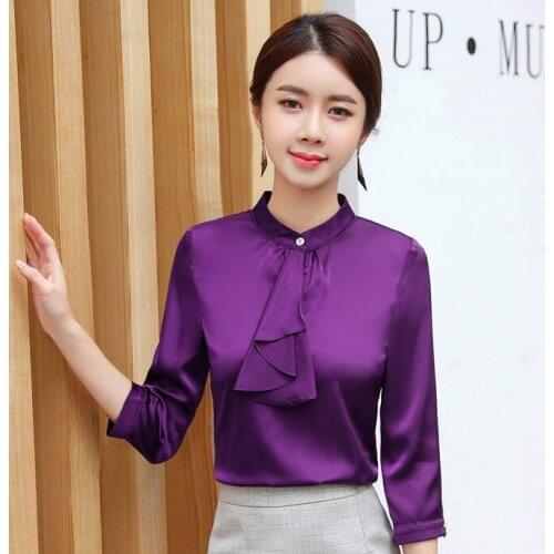 Spring Fall Formal Women Work Blouses Purple Long Sleeve Office Ladies Work Wear Shirts Female Tops