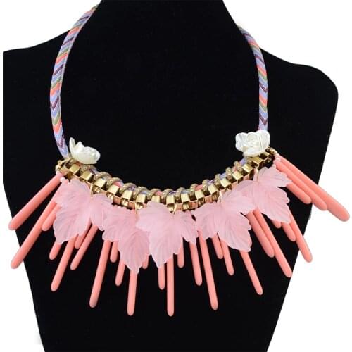 Bohemian Ethnic Vintage Acrylic Leaf Tassel Statement Necklace Geometric Big Collar Choker Necklace For Women Tribal Party Gift