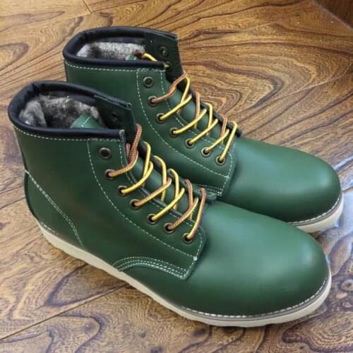 New Winter Vintage Genuine Leather Ankle Motorcycle Boots Wings Square top Men Casual Dress Work Red Boots Shoes Men Punk Boots