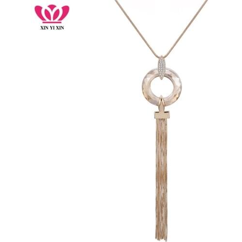 Long Tassel Geometric Necklaces & Pendants For Women Gold Circle Glass Long Chains Necklace Statement Jewelry Gifts Wholesales