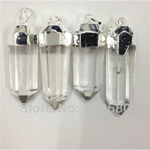 DP07 10pcs Raw Crystal Pillar Quartz Point Pendant with Gold Or Silver Layered Bail Charm About 40-55mm Long