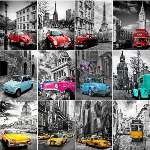 HUACAN 5D DIY Diamond Embroidery Black White Landscape Diamond Painting Car Full Square Round Mosaic Building Decor For Home