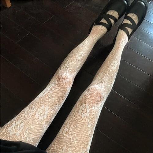 1PC Hollowed Out Lace Mesh Stockings Bottomed Pantyhose Japanese Lolita Retro Floral Rattan White Stocking Hot Classic Tights