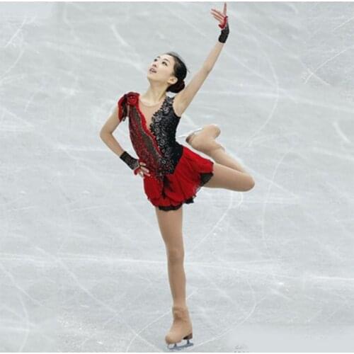 Customized Figure Skating Dress Red and Black Costume Ice Skating Skirt Gymnastics Adult Girl Show Performance Competition