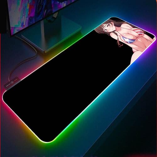 XGZ Black Background Sexy Giant Milk Sunshine Girl Gaming Mouse Pad RGB Gamer LED Backlight Mouse Pad Laptop Pad Cute Mouse Pad