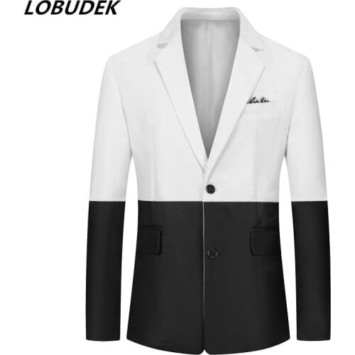 Spring Autumn Thin Style Mens Oversize Slim Fit Suit Jacket Korean Casual Red Black White Patchwork Blazer Singer Stage Costume