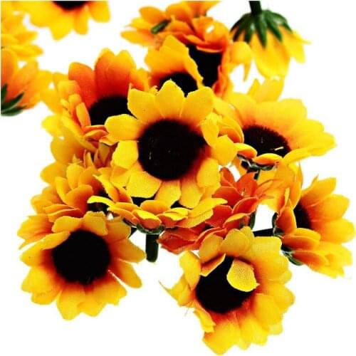 NHBR 100 Pcs Artificial Sunflower Little Daisy Gerbera Flower Heads for Wedding Party Decor Yellow Coffee