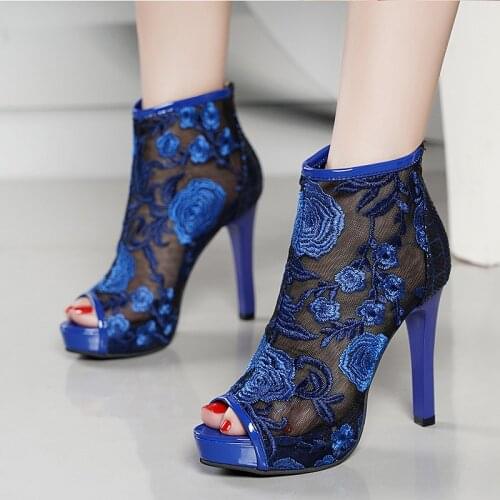 2020 new Summer Peep Toe Ankle Sandals Boots Thin High Heels Womens Mesh Hollow Pumps Lady Gladiators Shoes Sexy Sandal