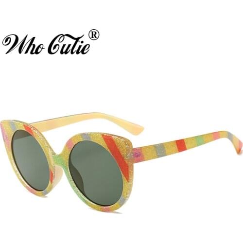 WHO CUTIE 2018 Glitter Round Cat Eye Sunglasses Brand Designer Women Vintage Snap Stylish Lady Cateye Sun Glasses Shades OM742