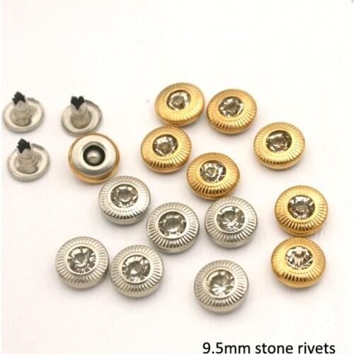 Wholesale 9.5mm 300sets brass rhinestone rivets arcylic stone rivets nail Silver Gold diamond rivets ZD-002
