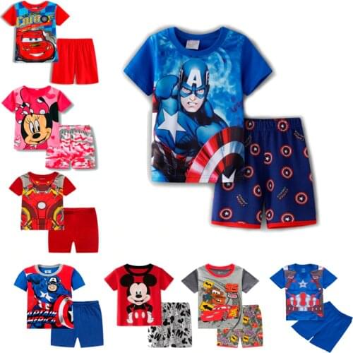 Boys Pajamas Sets Summer Cartoon Suits Baby Girls Print Pijamas Sets Cotton Disney Spiderman Children Clothing Kids Sleepwears