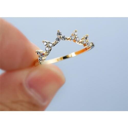 Luxury Female White Crystal Stone Ring Simple Gold Color Thin Wedding Ring Vintage Bridal Queen Crown Engagement Rings For Women