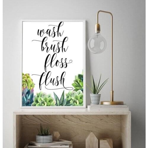 Modern Wash brush Floss Flush Bathroom Decor Cactus Print Canvas Wall Art Paintings Posters on Canvas Pictures Home Decor