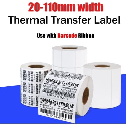 Thermal Transfer barcode Label for Zebra Compatible label marker, core 40mm, Width 20~110 mm, Ribbon Required label Sticker