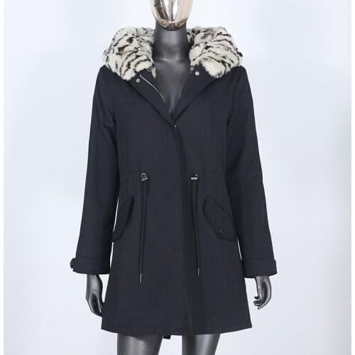 2021 New Leopard Long Waterproof Parka Winter Jacket Women Real Fur Coat Natural Rex Rabbit Fur Warm Detachable Luxury Outerwear