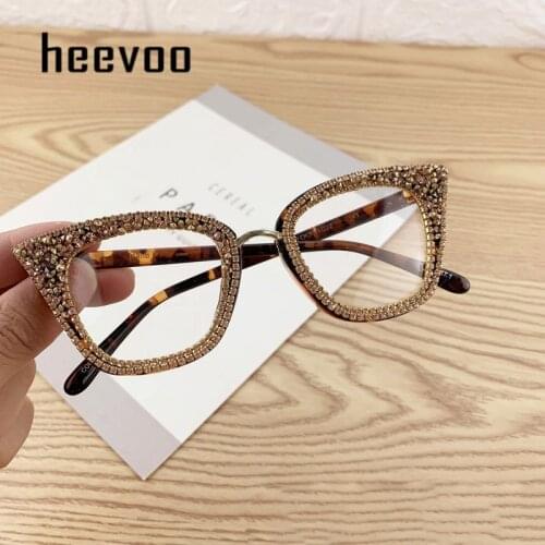 Vintage Cat Eye Glasses Frame Women Fashion Oversized Bling Champagne Diamond Cateye Men Female Eyeglasses Shades UV400 Gafas
