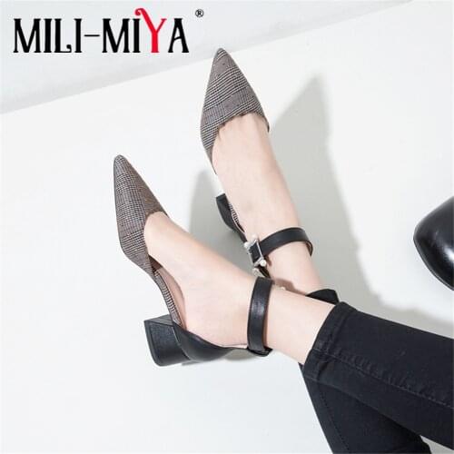 MILI-MIYA New Arrival Women Pumps D’Orasy&Two-Pieces Pu Leather Pointed Toe Buckle Strap Ankle Wrap Square Heels Plus Size 34-43