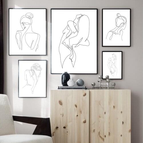 Woman Body One Line Drawing Canvas Painting Abstract Female Figure Art Prints Nordic Minimalist Poster Bedroom Wall Art Decor