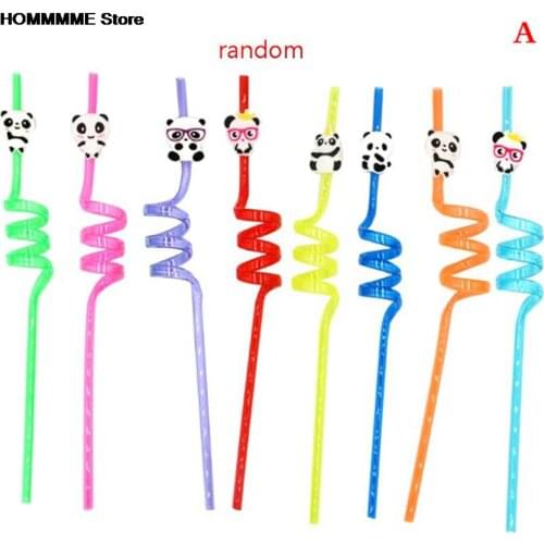 1pc Cartoon Dinosaur & Panda Plastic Spiral Drinking Straws Children Use Birthday Party Bar Club Juice Wine Cup Random