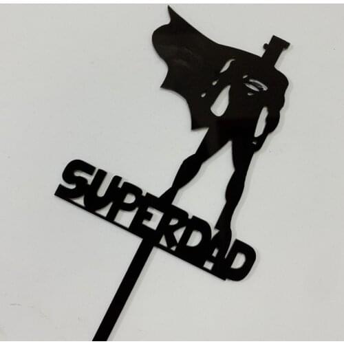 2020 New Super Dad Acrylic Cake Topper Black Father Birthday Cake Topper for Fathers day Daddy Birthday Party Cake Decorations