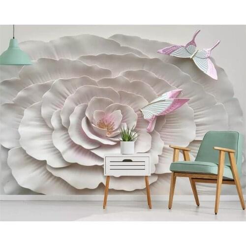 Beibehang 3D wallpaper three-dimensional embossed floral butterfly TV background wall home decoration living room bedroom murals