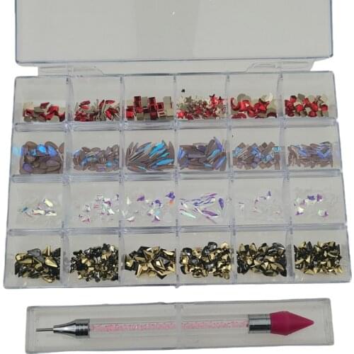 480pcs/Box Crystal AB Rhinestone In Grids 20PC/Shape +1pc Dotting Pen Multi Shape Flatback Crystal Nail Art Decoration Glass