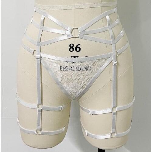 White Harness Garter Belt Elastic Sexy Lingerie Lace Pantie G-String Hollow Body Cage Goth Rave Bondage Body Harness Garters