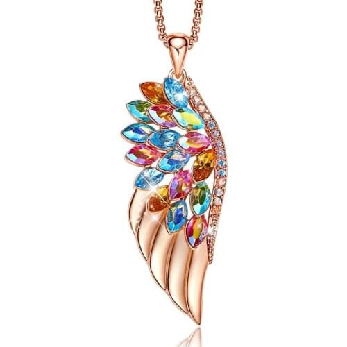 COCOM High Quality Phoenix Feather Pendant Necklace Rose Gold Plated Colorful Austrian Crystals Collier Femme Fashion Jewelry