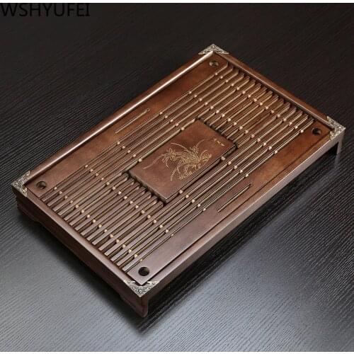 Chinese traditional drawer wooden tea trays Drainage water storage Dual-use tea tray Household tea accessories WSHYUFEI