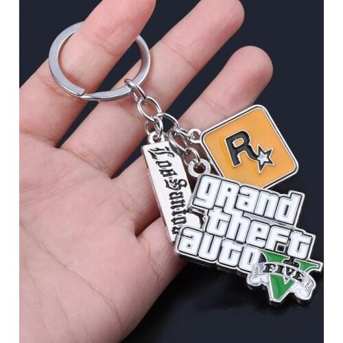 Multi-Pendant Key Ring Fashion Key Holder Keyfob Game GTA V Grand Theft Auto 5 Keychain For Fans Key Chains Key Ring llaveros