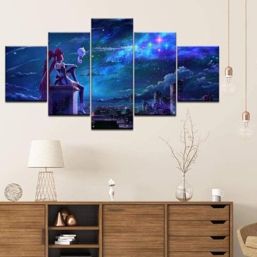 5 Piece Wall Art Canvas Prints Anime Manga Magical Girl Pictures And Posters Modern Home Decor Living Room Decoration Paintings