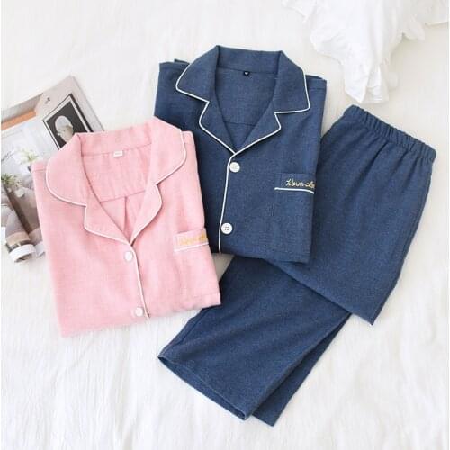 Couples Pure Cotton Long Sleeve Pajamas Women and Men Spring Brushed Cotton Plaid Printing Pijama Mujer 2 Piece Home Sleepwear