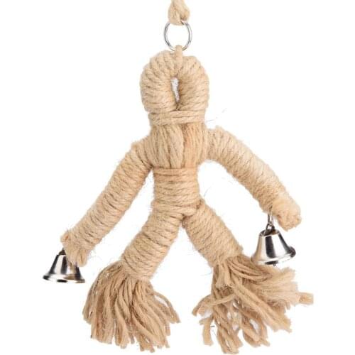 Parrot Toys Premium Hemp Ropes Pet Bird Parrot Toy Swing Hanging Toy Human Design Chew Toy Hang Rope Bird Playing Christmas