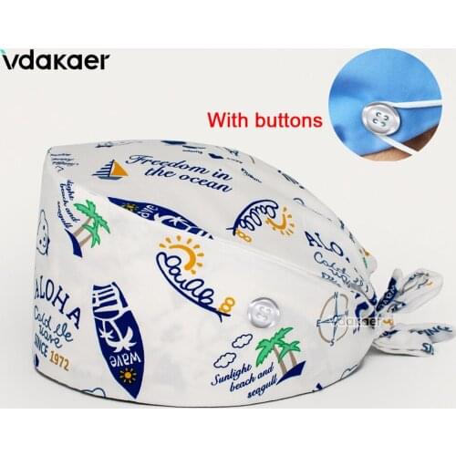 Cotton scrubs hatcartoon anime printing hats adjustable scrubs hat beauty salon working hat laboratory spa scrubs caps wholesale