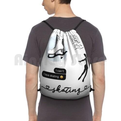 Black Watercolor Ice Skater , Figure Skating Sticker Pack Backpack Drawstring Bags Gym Bag Waterproof Black Gray White