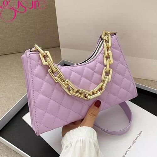 Gusure Fashion Lattice Pattern Women PU Leather Shoulder Bag Casual Portable Female Chain Totes Travel Underarm Shopping Pouch
