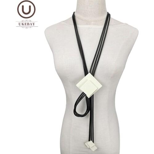 UKEBAY New Gothic Design Long Statement Necklaces Women Rubber Jewelry Square Wood Accessories Fashion Sweater Chain Necklace