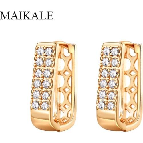 MAIKALE Hollow U-shape Stud Earrings Paved Cubic Zirconia Earring Charm Zircon Earrings for Women Fashion Party Jewelry Gifts