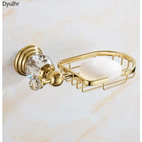 DyuIhr European style golden wall hanging stainless steel crystal soap dish soap net oval shelf bathroom accessories