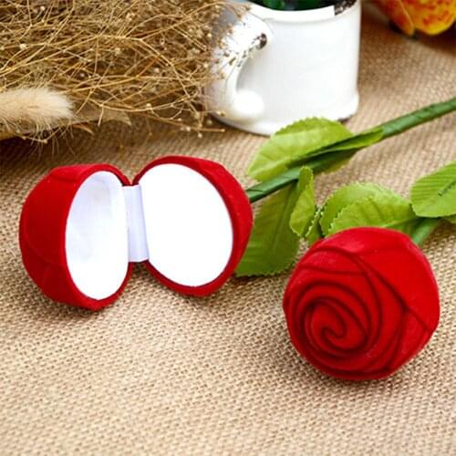 1pcs Artificial Flower Red Rose Head Jewelry Box Wedding Ring Gift Case Earrings Storage Display Holder Beautiful Romantic
